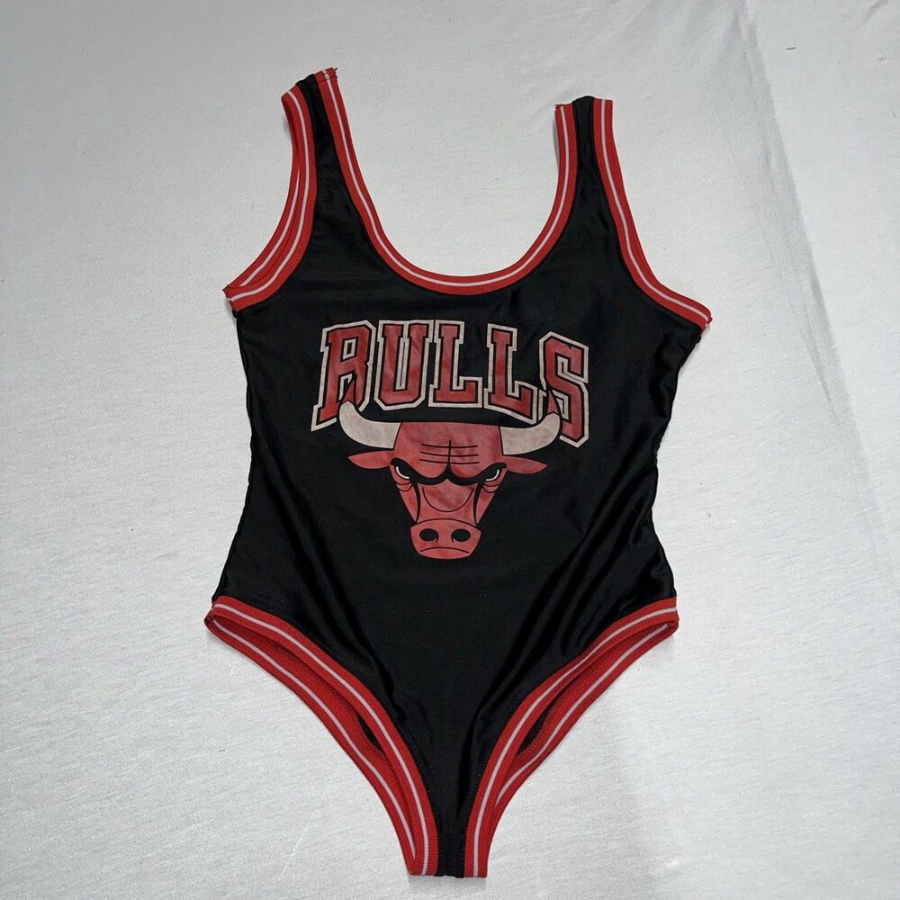 NBA Chicago Bulls One Piece Black Swimsuit Women's size Small Stretch some fade